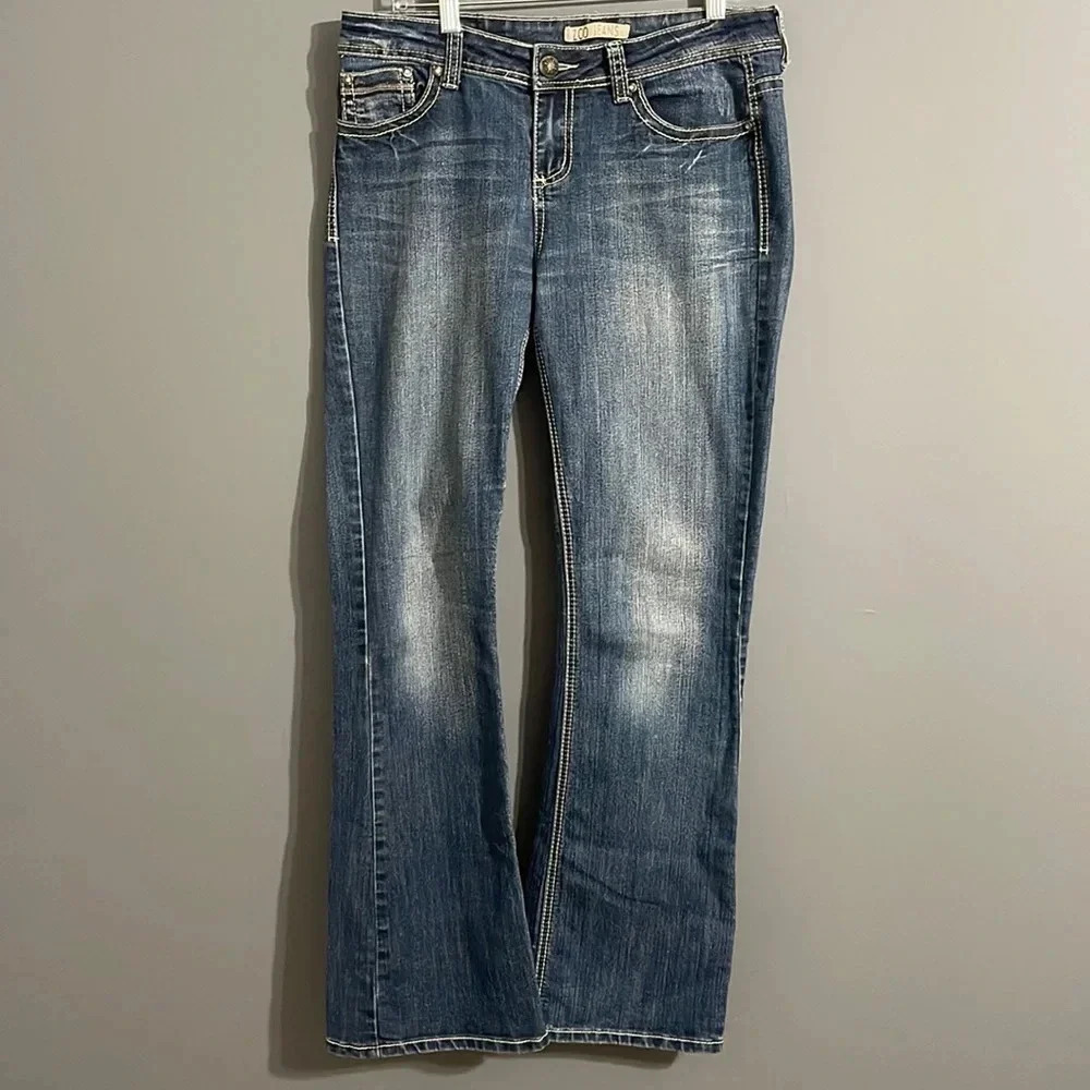 ZCO jeans ladies size 11 flared dark wash embellished pockets
